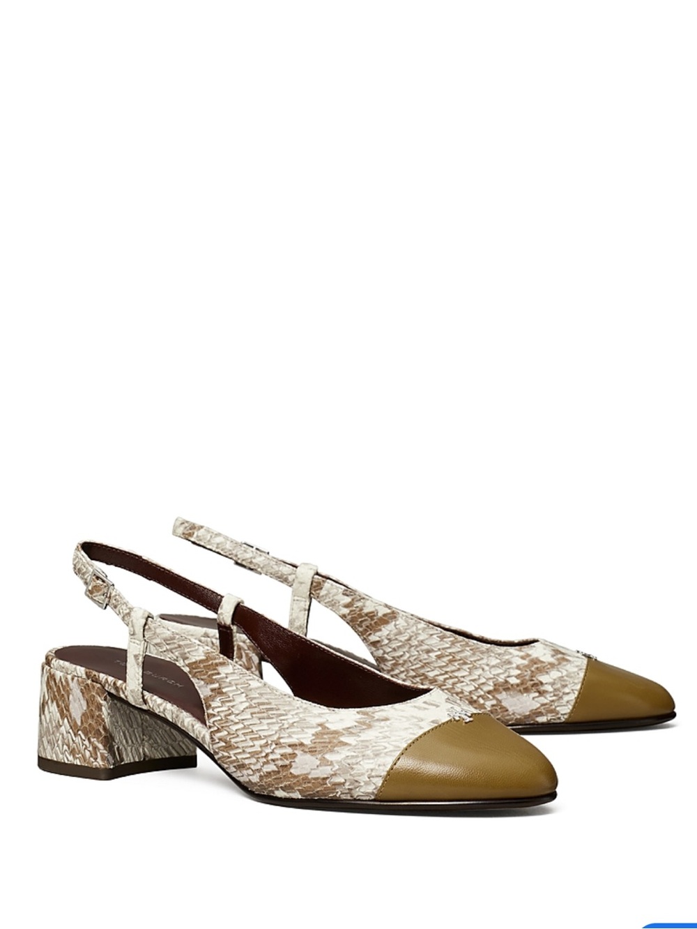 Tory Burch Beige Snake-Print Cap Toe Slingback Pump